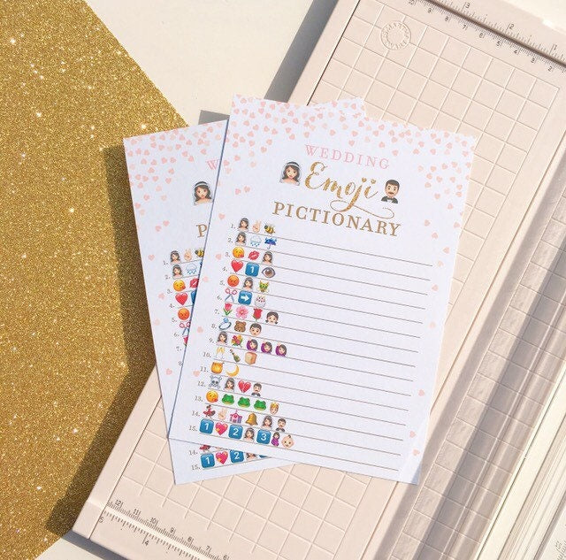 Wedding Emoji Black Bride & Groom . Mixed Race Black Bridal Shower Emoji Pictionary Game . Pink Gold Printable Bridal Shower Game . Download