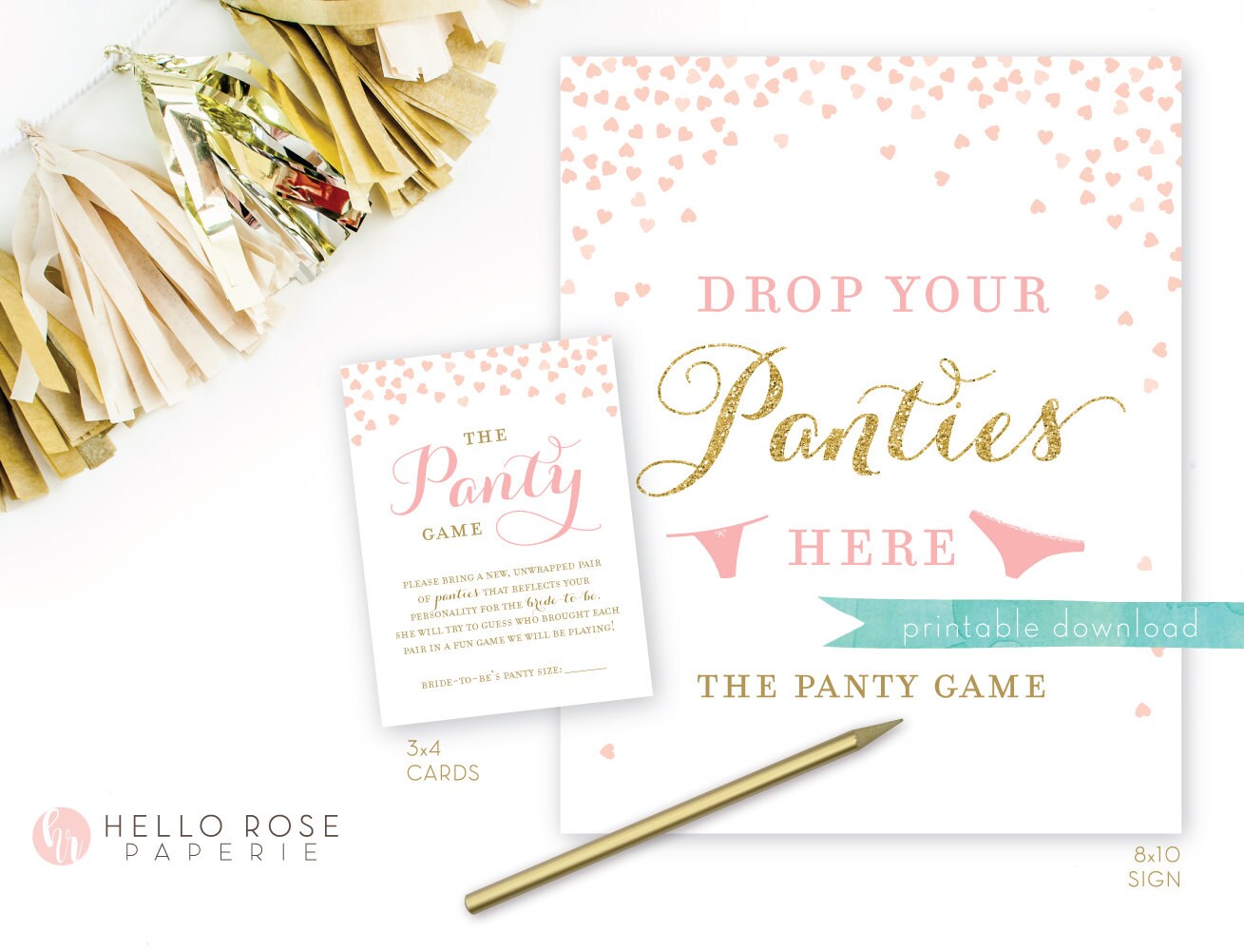 Drop Your Panties Here Printable Game and Sign . Pink and Gold Bridal Shower Panty Game . Hens Party . Bachelorette Party . Instant Download