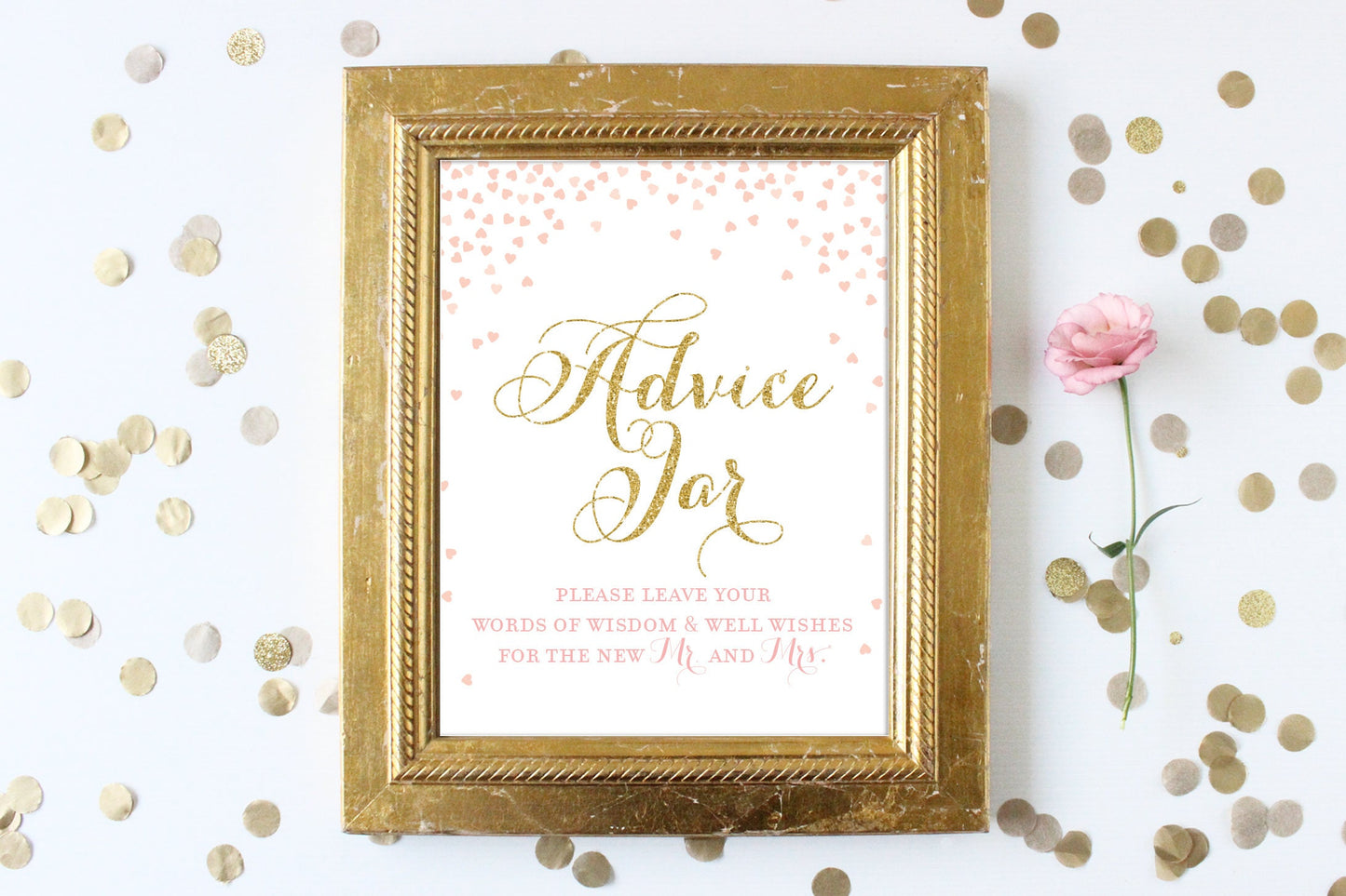 Advice Jar for Mr and Mrs Printable Sign . Bridal Wedding Shower Hens Party . Advice for the Bride . Pink and Gold . Instant Download
