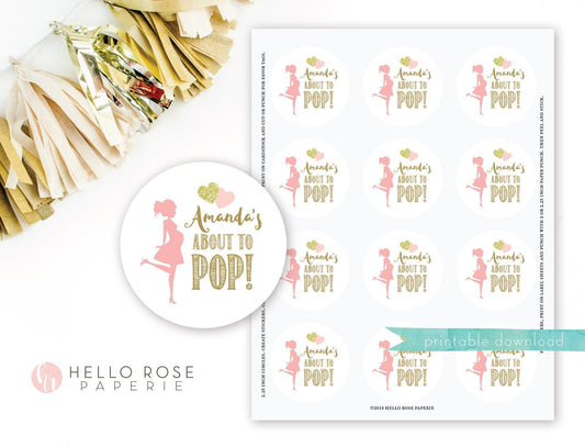 She's About to Pop Baby Shower Tags Stickers Labels . Personalized Printable Boy Girl . Popcorn Favors . Cupcake Toppers . Digital Download