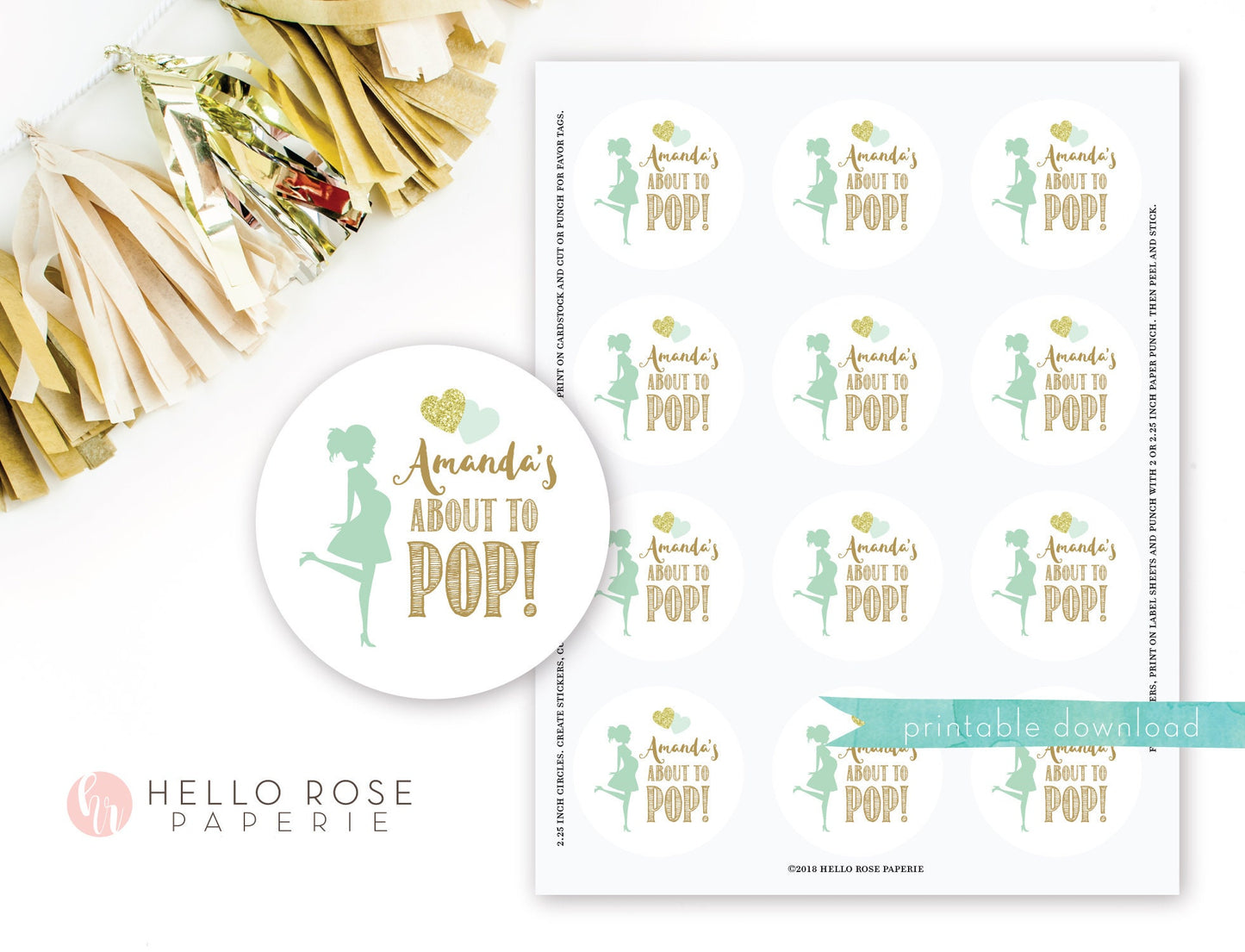 She's About to Pop Baby Shower Tags Stickers Labels . Personalized Printable Boy Girl . Popcorn Favors . Cupcake Toppers . Digital Download