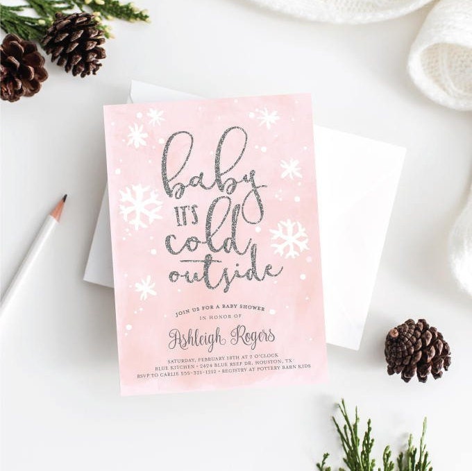 Winter Baby Shower Games Set . 8 Printable Games Bundle . Pink Silver Winter Wonderland Snowflakes Baby its Cold Outside . Instant Download