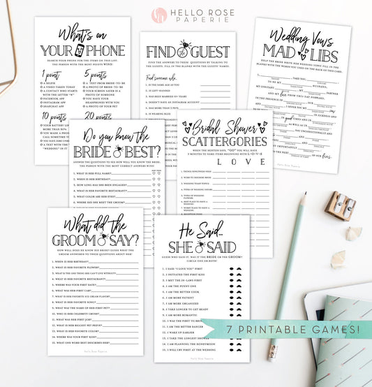 7 Popular Bridal Shower Games Bundle . Virtual + Printable . Rustic Kraft . Digital Download Package . Modern Funny Games for Large Groups