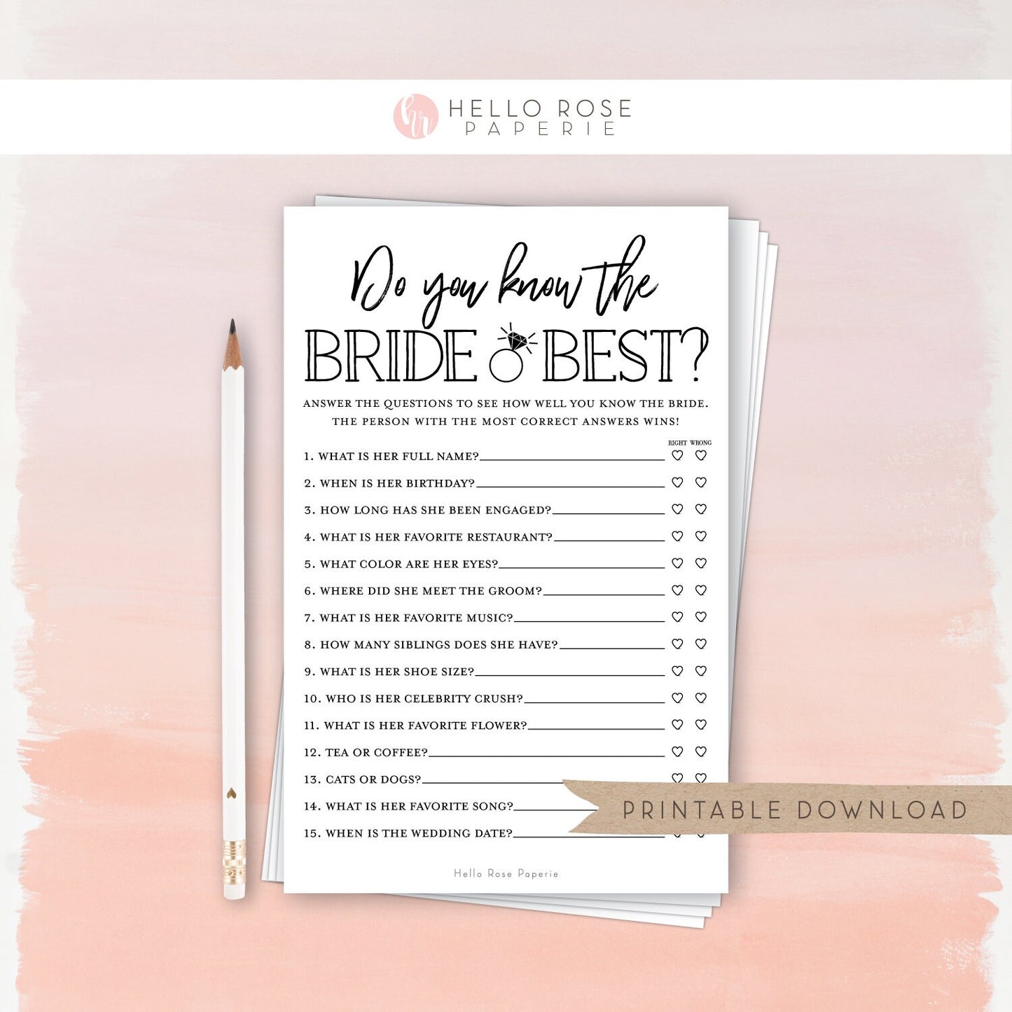 Do You Know the Bride Best Printable Bridal Shower Game . Kraft + Minimalist Black White . Bachelorette Hens Party . Instant Download K3