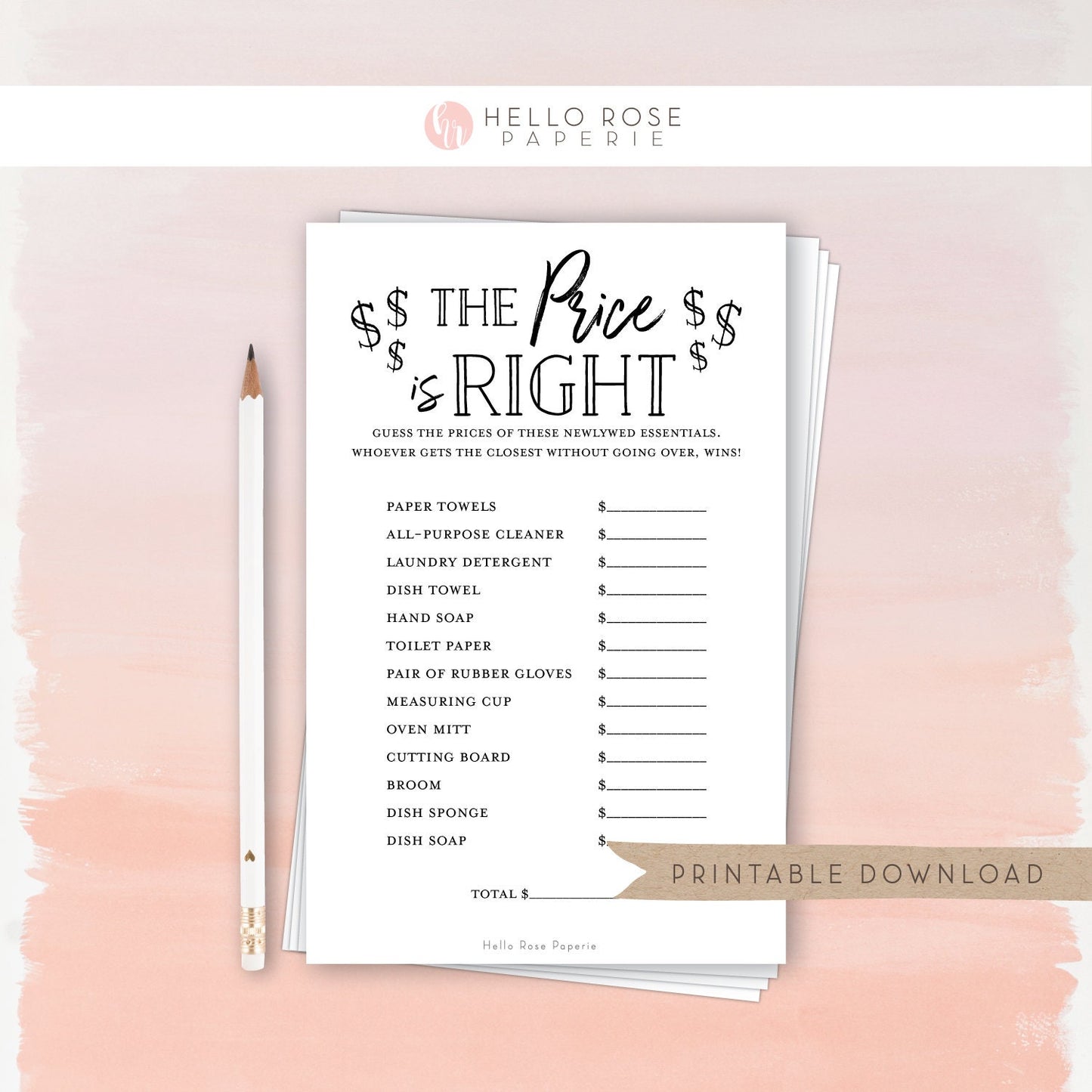 The Price is Right Bridal Shower Printable Game . Wedding Couples Shower . Kraft + Minimalist Black & White . Instant Download PDF K3