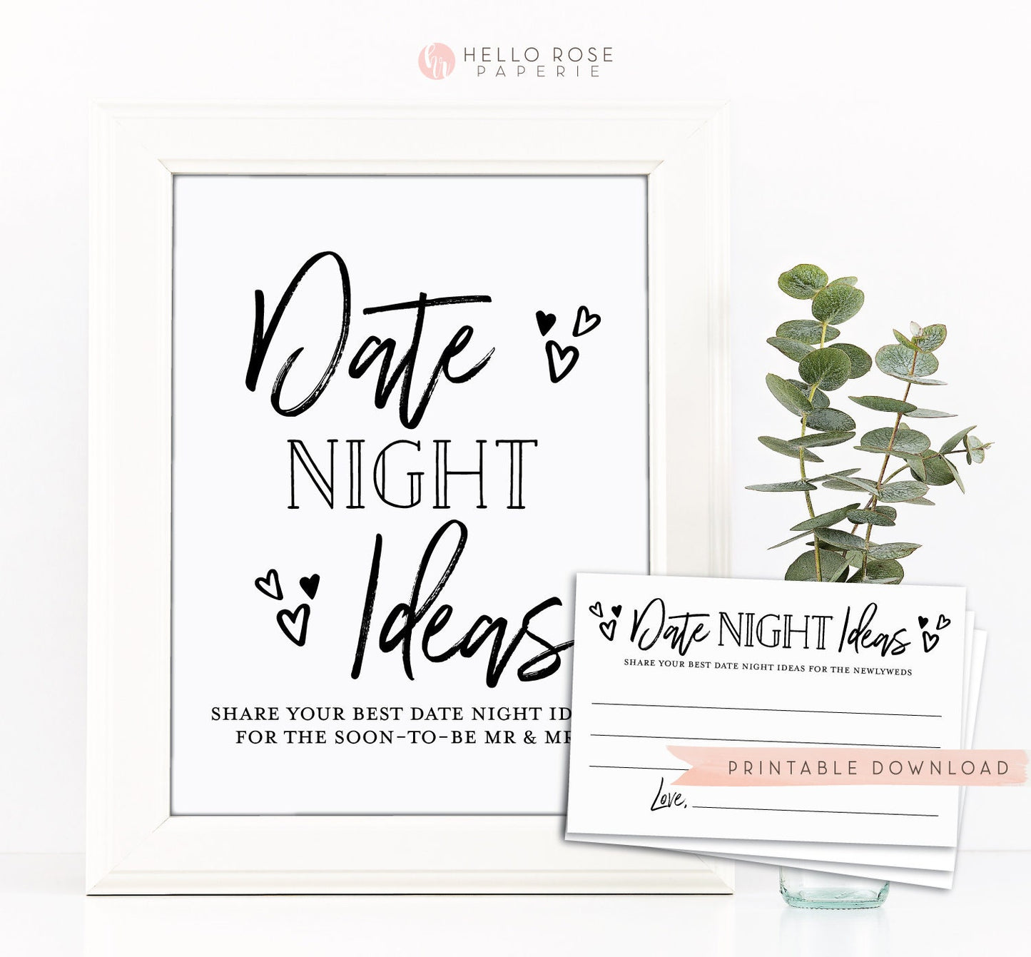 Date Night Ideas Printable Sign + Cards . Bridal Shower . Hen Do Bachelorette Party . Date Night Ideas for Mr and Mrs . Instant Download