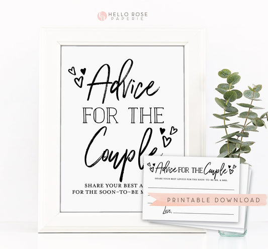 Advice for the Couple Printable Kraft Sign + Cards . Bridal Shower . Wedding Engagement . Hen Do Bachelorette . Words of Advice Mr and Mrs