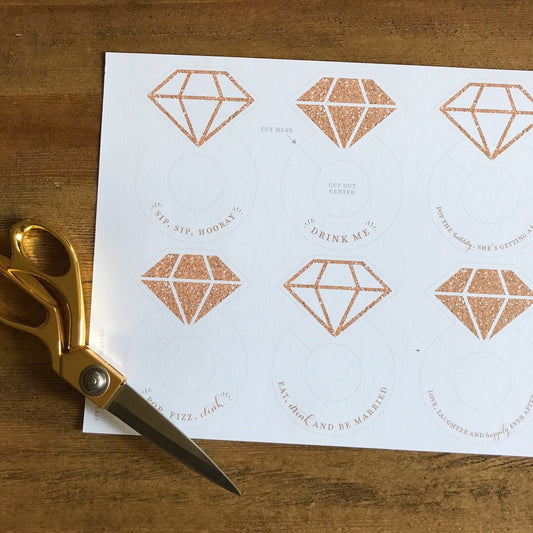 Diamond Ring Wine Glass Drink Tags . Printable Bachelorette Bridal Shower Wedding Bubbly Markers . Gold . Rose Gold . Silver . Pink . Blue