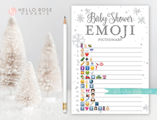 Baby Shower Emoji Pictionary Game . Winter Wonderland Girl Boy Neutral Baby Shower . Baby its Cold Outside White + Silver Printable Download