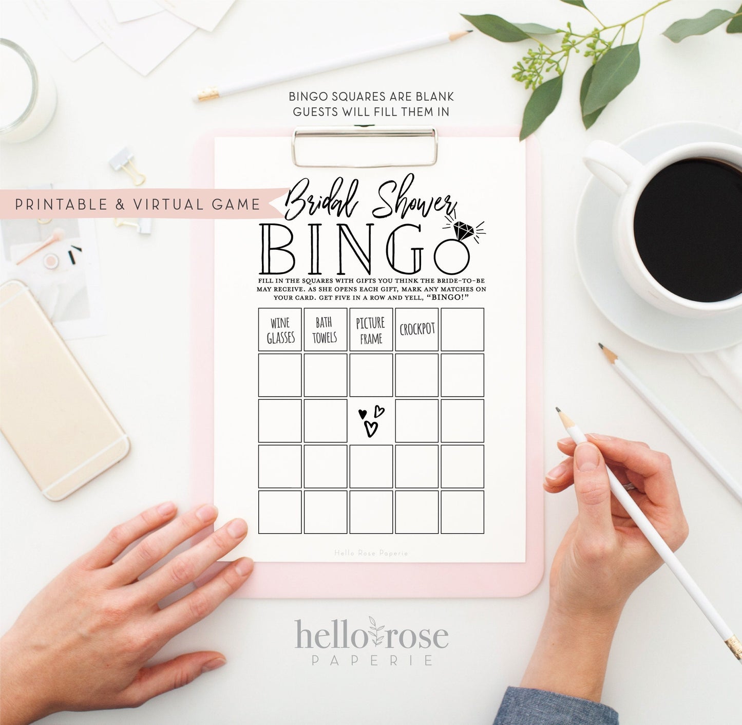 Bridal Shower Bingo . Virtual + Printable Shower Gifts Game . Rustic Kraft + Black and White . Wedding Shower . Instant Digital Download