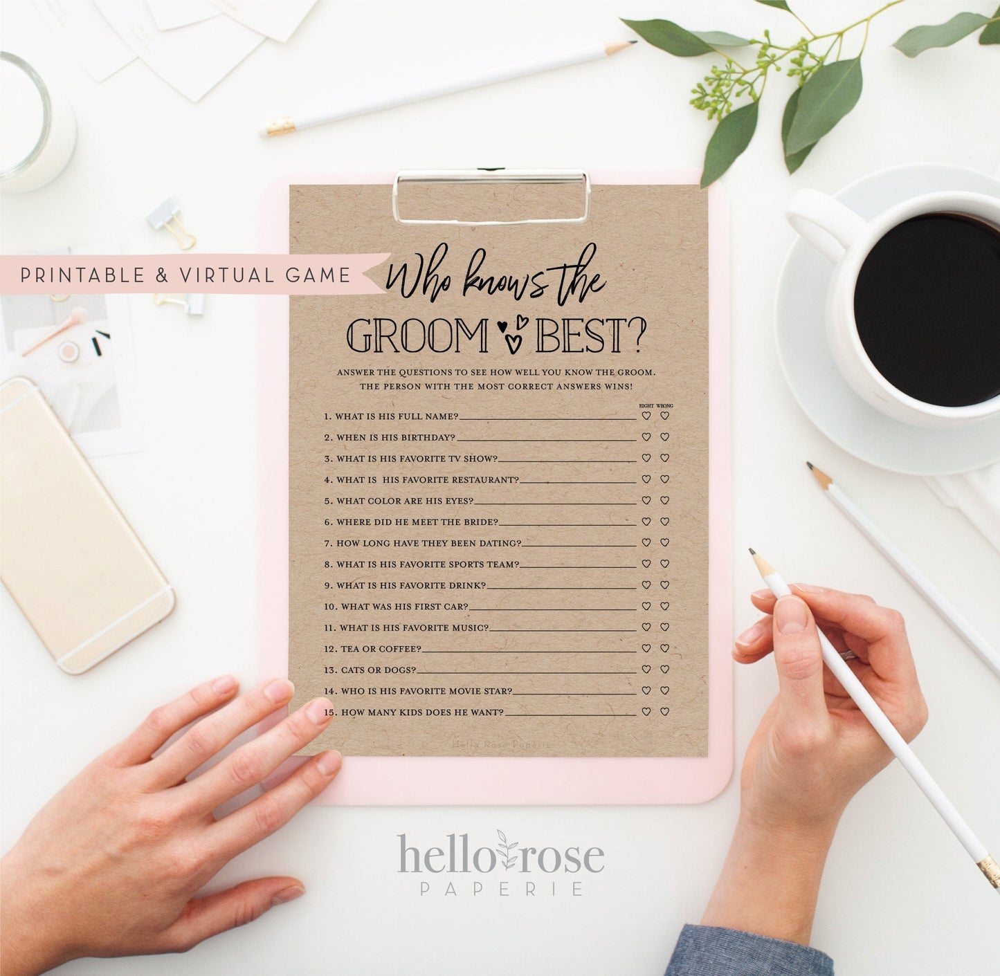 Who Knows the Groom Best . Printable Bridal Wedding Couples Shower Game . Kraft + Minimalist Black and White . Instant Digital Download PDF