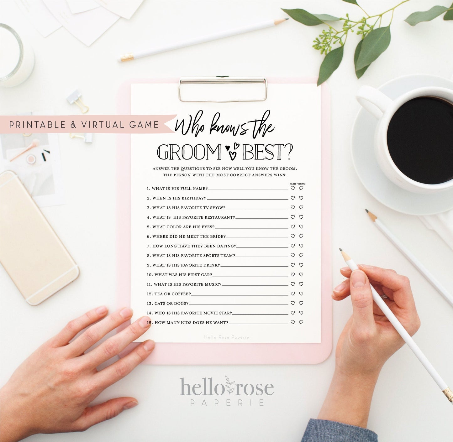 Who Knows the Groom Best . Printable Bridal Wedding Couples Shower Game . Kraft + Minimalist Black and White . Instant Digital Download PDF