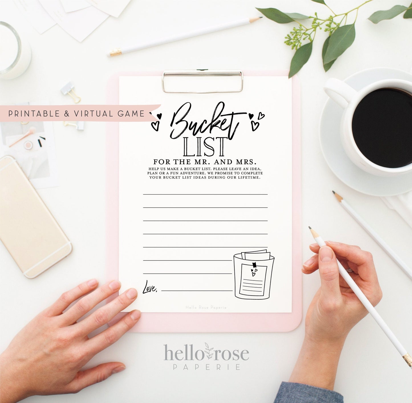 Bucket List Cards for the Mr and Mrs Printable . Bridal Couples Shower Game . Kraft + Minimalist Black and White . Instant Digital Download
