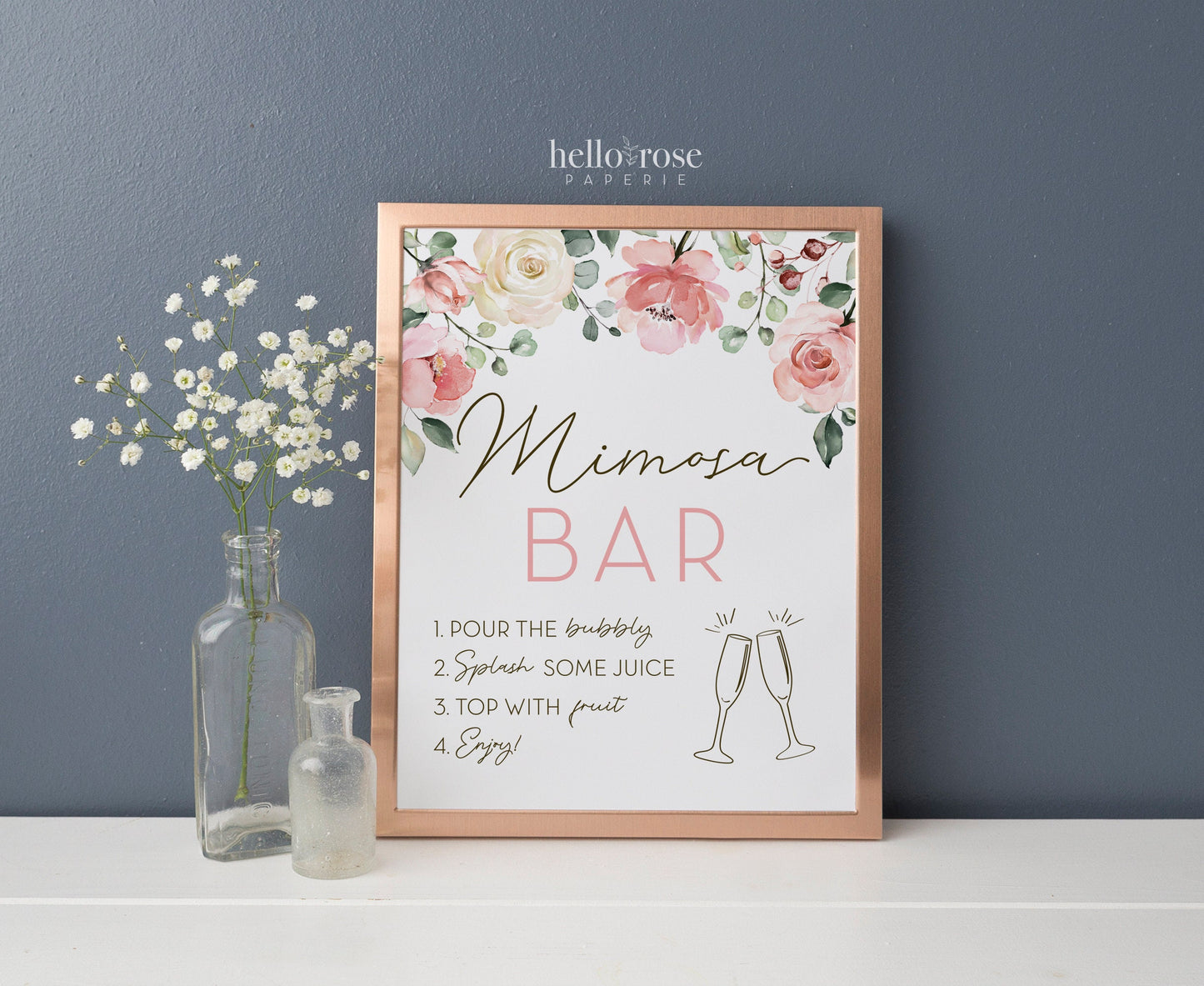 Mimosa Bar Printable Table Sign 8x10 . Floral Watercolor . Baby Shower . Bridal Shower Wedding Bachelorette Hens Party . Instant Download