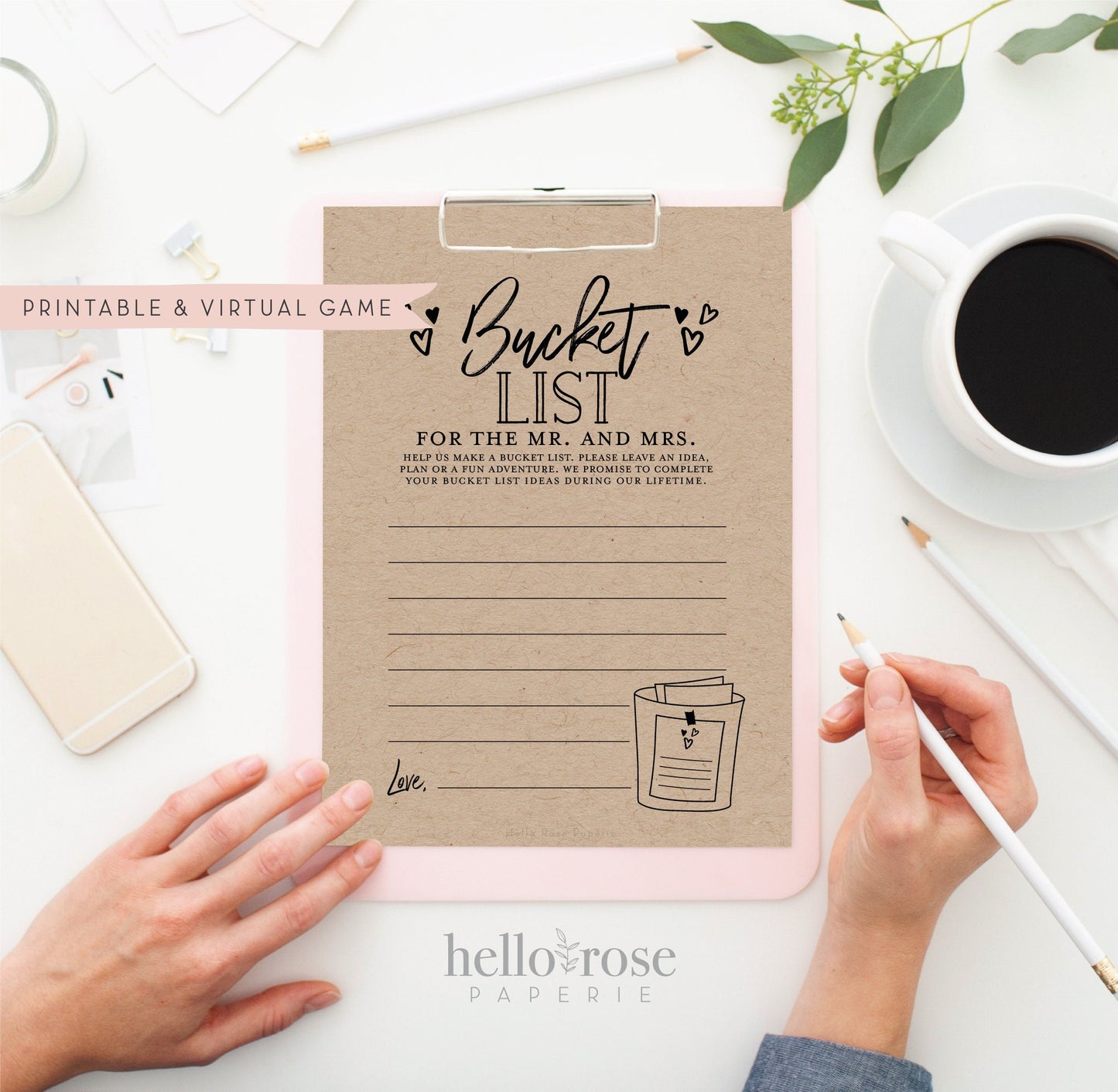 Bucket List Cards for the Mr and Mrs Printable . Bridal Couples Shower Game . Kraft + Minimalist Black and White . Instant Digital Download