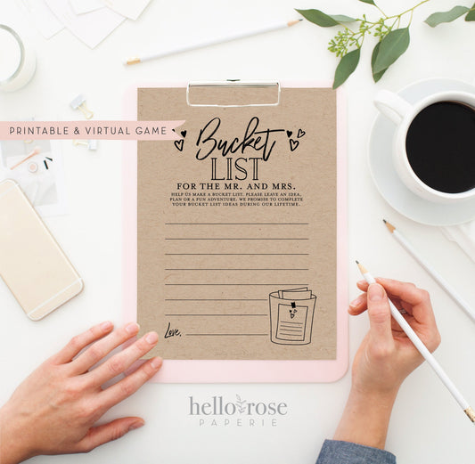 Bucket List Cards for the Mr and Mrs Printable . Bridal Couples Shower Game . Kraft + Minimalist Black and White . Instant Digital Download