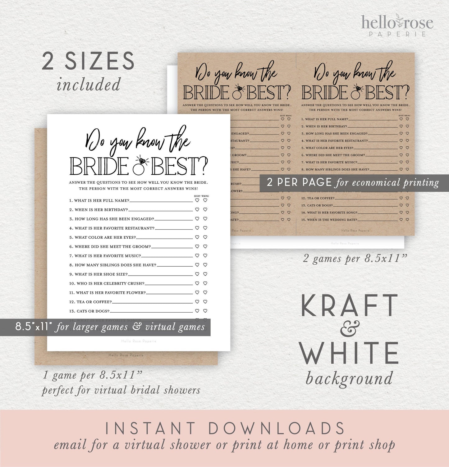 Do You Know the Bride Best Printable Bridal Shower Game . Kraft + Minimalist Black White . Bachelorette Hens Party . Instant Download K3
