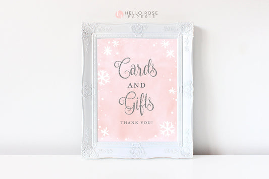 7 Printable Baby Shower Table Signs Bundle . Pink & Silver Girl . Winter Wonderland Snowflakes Baby it's Cold Outside . Instant Download PDF