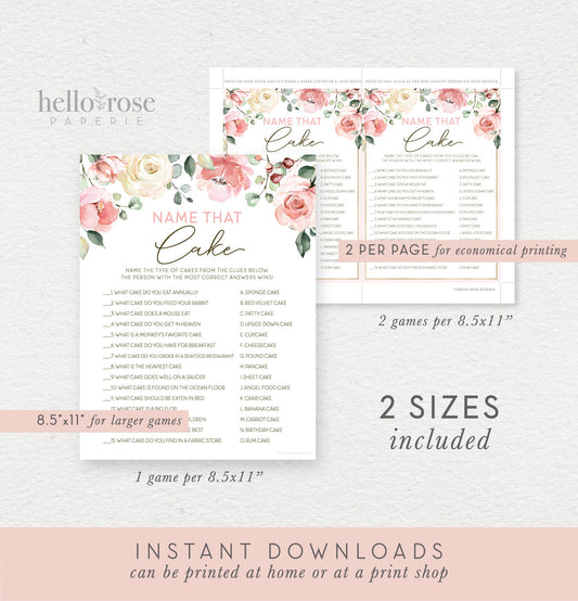 Name That Cake Floral Bridal Shower Game . Printable Icebreaker . Hen Bachelorette Party . Pink Rose Eucalyptus . Instant Download