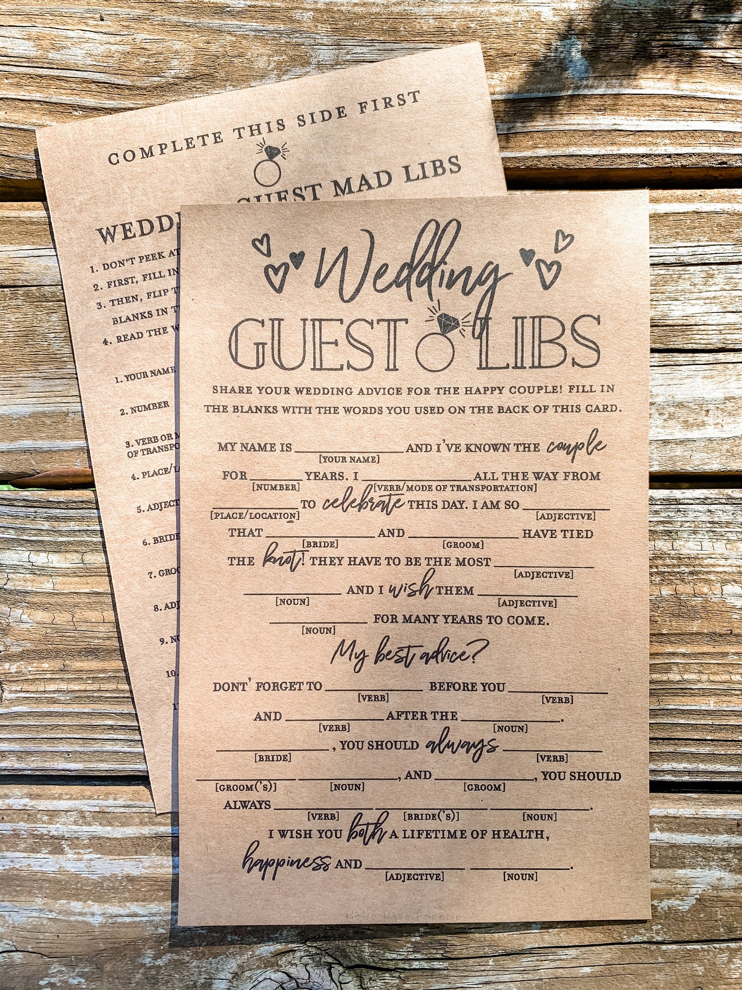Wedding Guest Libs Printable Funny Wedding Advice Mad Libs Game . Engagement Party . Kraft + Minimalist Black White . Instant Download