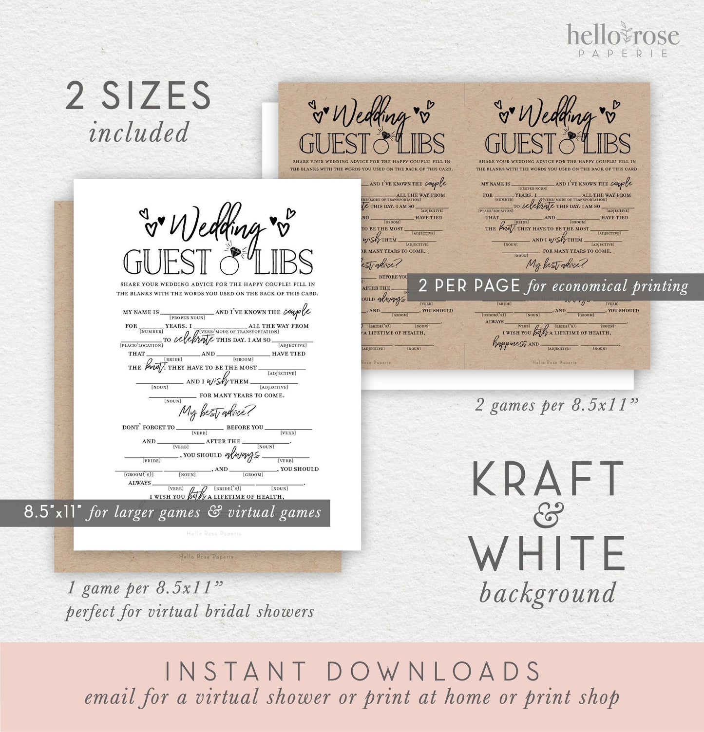 Wedding Guest Libs Printable Funny Wedding Advice Mad Libs Game . Engagement Party . Kraft + Minimalist Black White . Instant Download