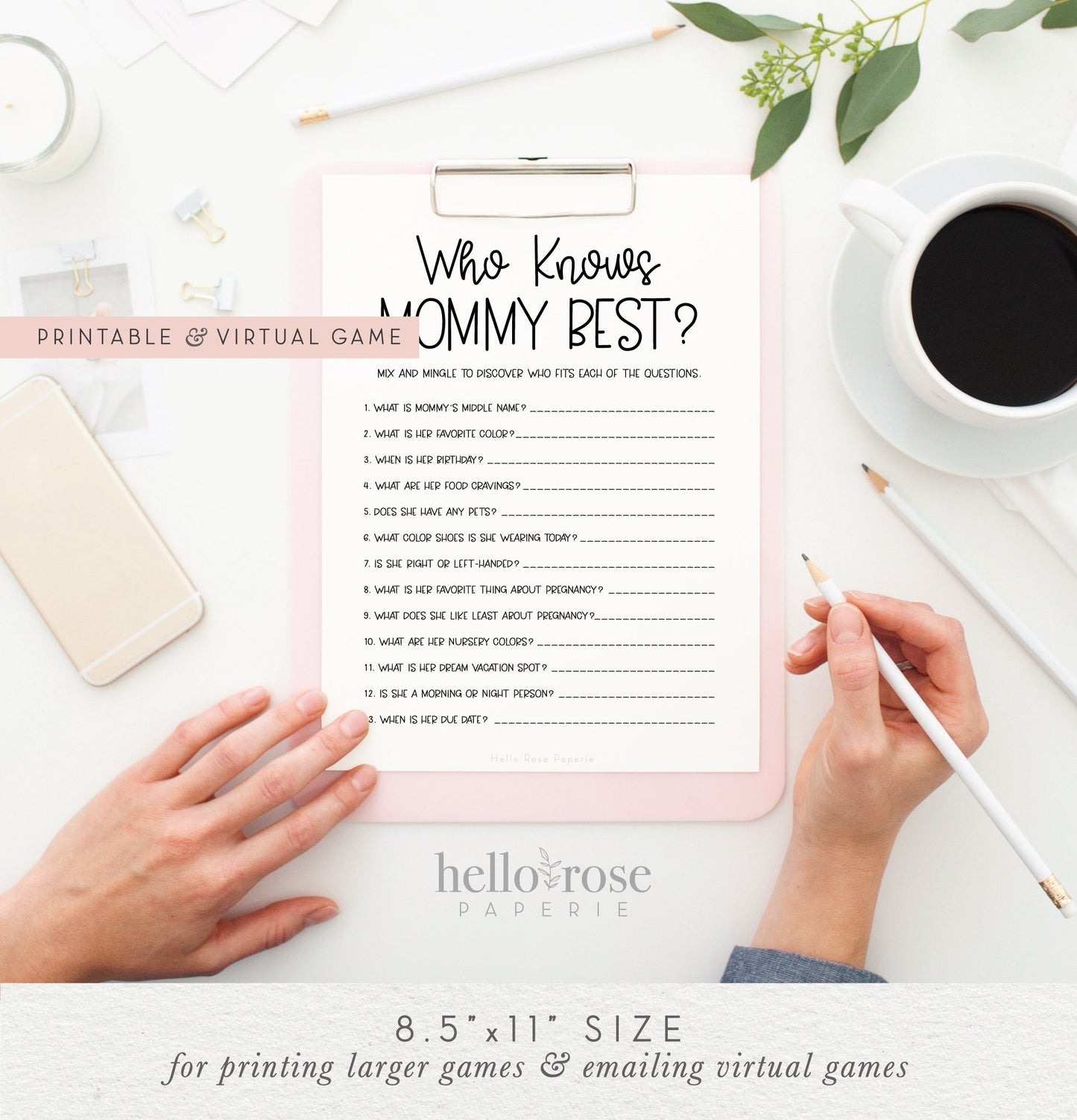 Who Knows Mommy Best Baby Shower Game . Printable Shower Game . Kraft + Minimalist Black & White . Instant Digital Download PDF . K4