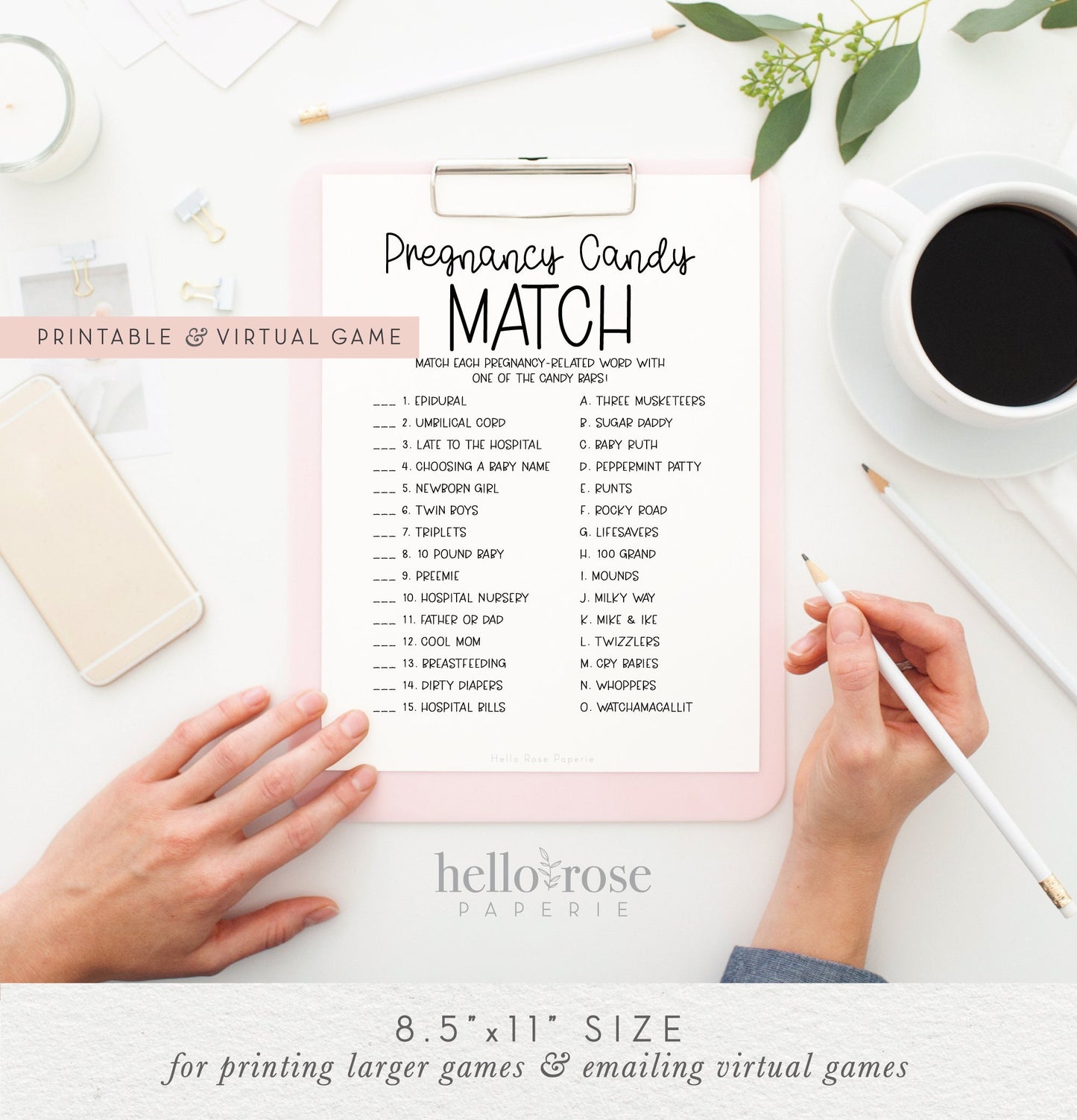 Pregnancy Candy Match Game . Baby Shower Sweets Candy Trivia . Boy Girl Neutral . Kraft + Minimalist Black & White . Instant Download PDF K4