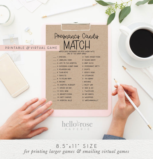Pregnancy Candy Match Game . Baby Shower Sweets Candy Trivia . Boy Girl Neutral . Kraft + Minimalist Black & White . Instant Download PDF K4
