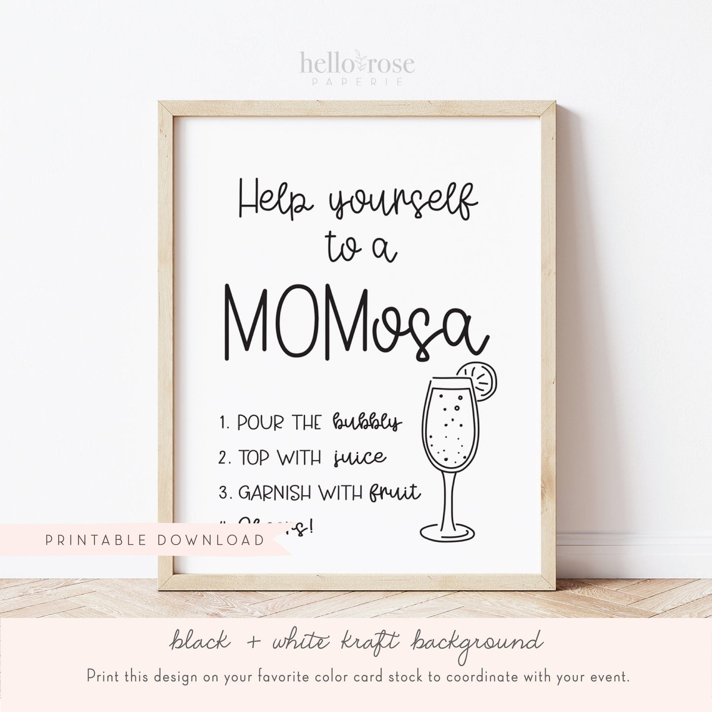 Momosa Baby Shower Table Sign . Mimosa Bubbly Bar . Boy Girl Neutral . Kraft + Minimalist Black White . Printable 8x10 Instant Download . K4