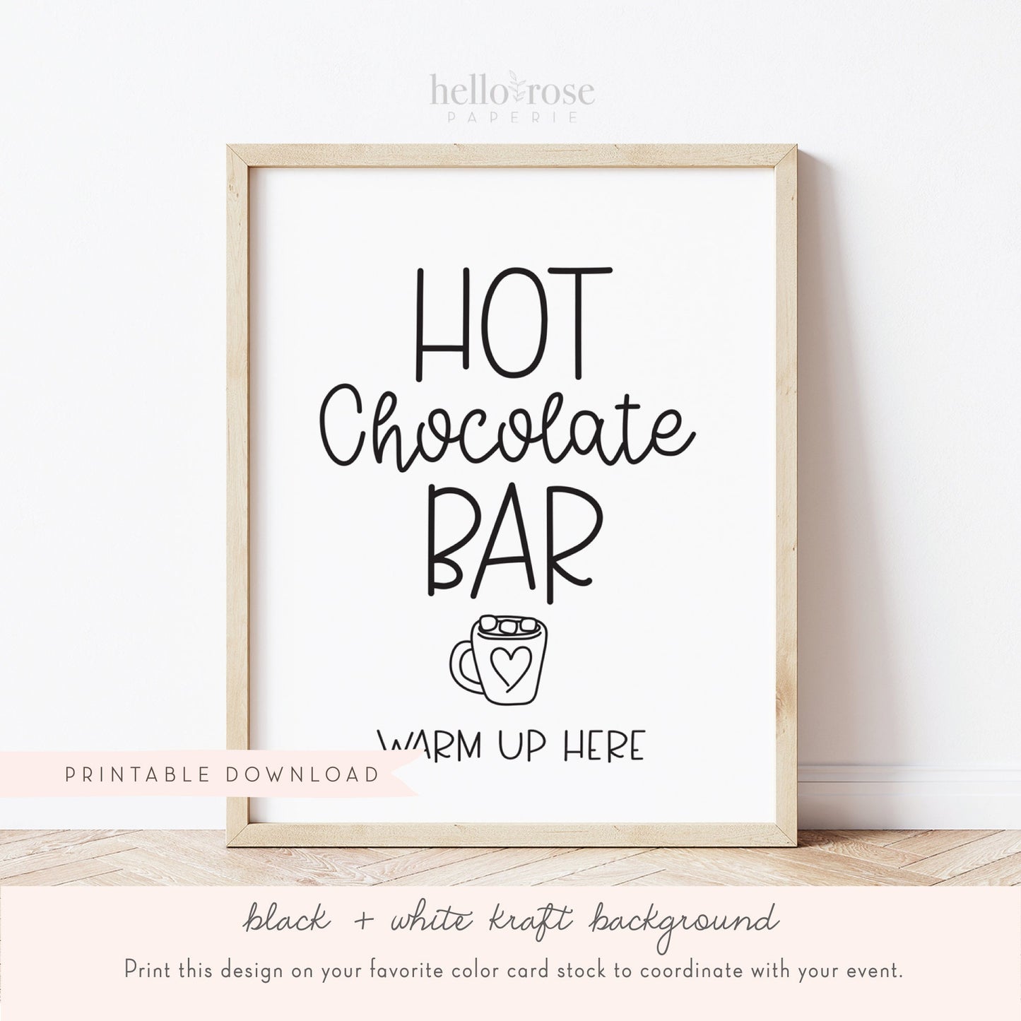 Hot Chocolate Bar Warm Up Here Baby Shower Table Sign . Boy Girl Neutral . Rustic Kraft + Black White . Printable 8x10 Instant Download . K4