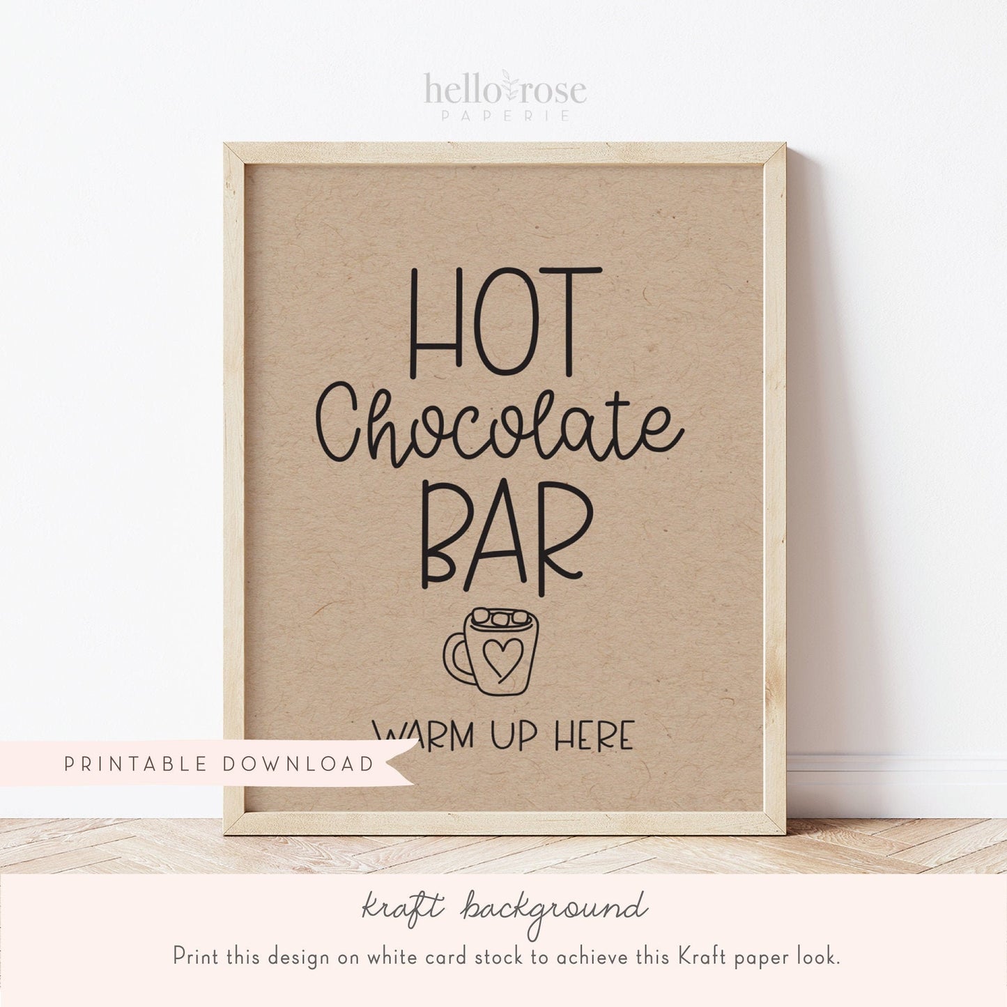 Hot Chocolate Bar Warm Up Here Baby Shower Table Sign . Boy Girl Neutral . Rustic Kraft + Black White . Printable 8x10 Instant Download . K4