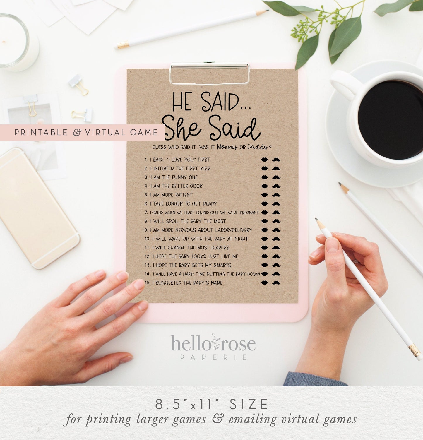 Baby Shower Games Bundle . 8 Printable and Virtual Game Pack . 2 Sizes . Kraft + Black & White . Rustic Boho Boy Girl . Instant Download K4