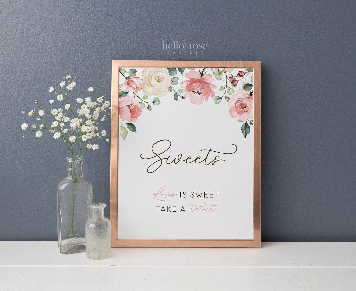 Sweets Love is Sweet Take a Treat Printable Table Sign . Floral Watercolor Baby Bridal Shower Wedding Bachelorette Hens Party . PDF Download