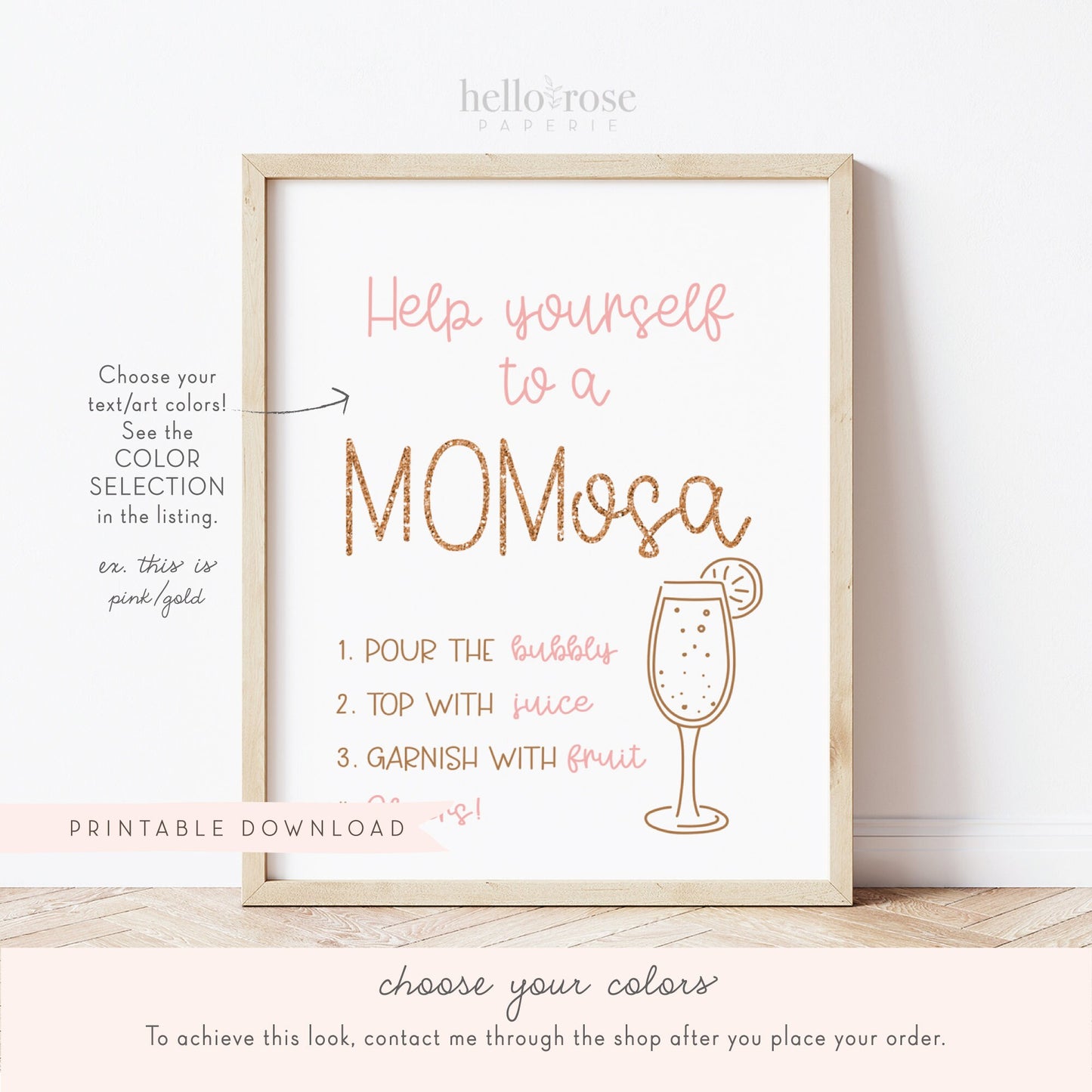 Momosa Baby Shower Table Sign . Mimosa Bubbly Bar . Boy Girl Neutral . Kraft + Minimalist Black White . Printable 8x10 Instant Download . K4