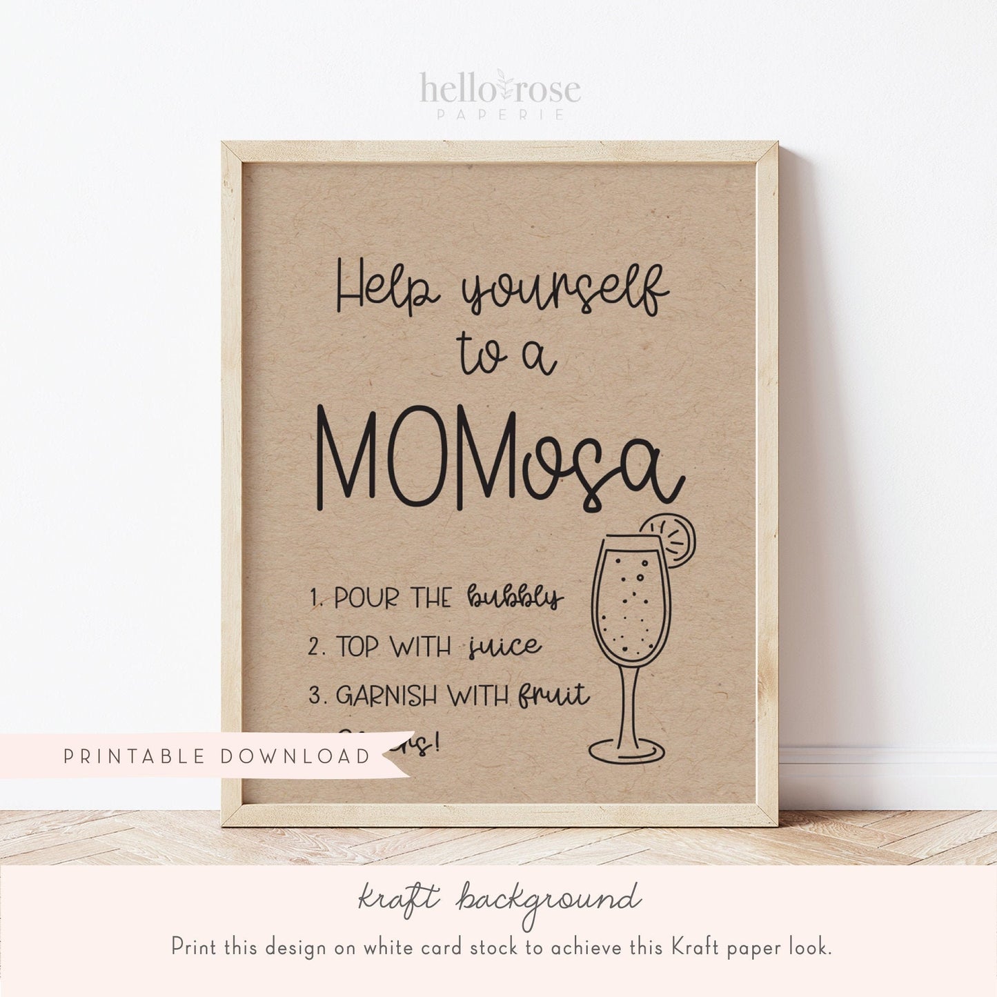 Momosa Baby Shower Table Sign . Mimosa Bubbly Bar . Boy Girl Neutral . Kraft + Minimalist Black White . Printable 8x10 Instant Download . K4