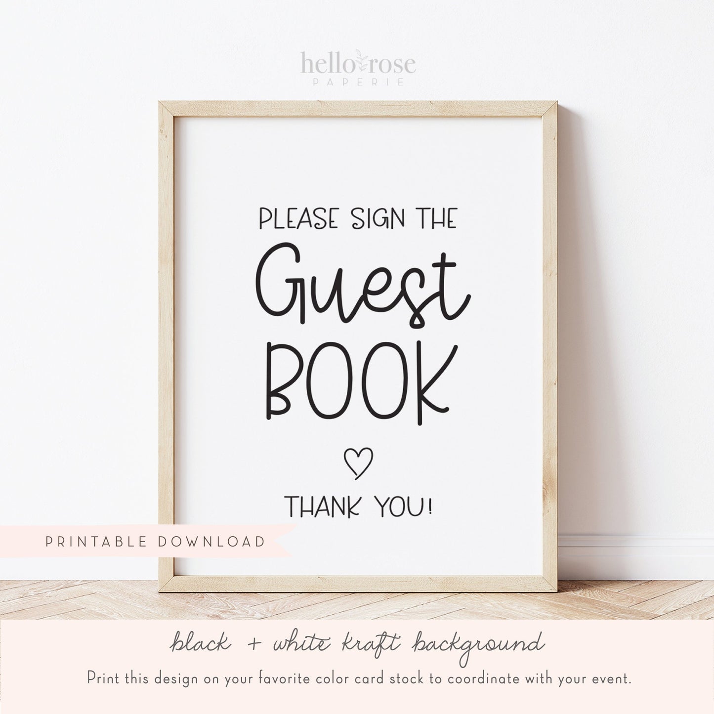 Guest Book Baby Shower Table Sign . Boy Girl Neutral . Kraft + Black and White Minimalist . Printable 8x10 Instant Digital Download . K4