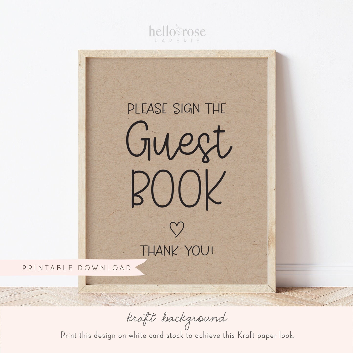 Guest Book Baby Shower Table Sign . Boy Girl Neutral . Kraft + Black and White Minimalist . Printable 8x10 Instant Digital Download . K4
