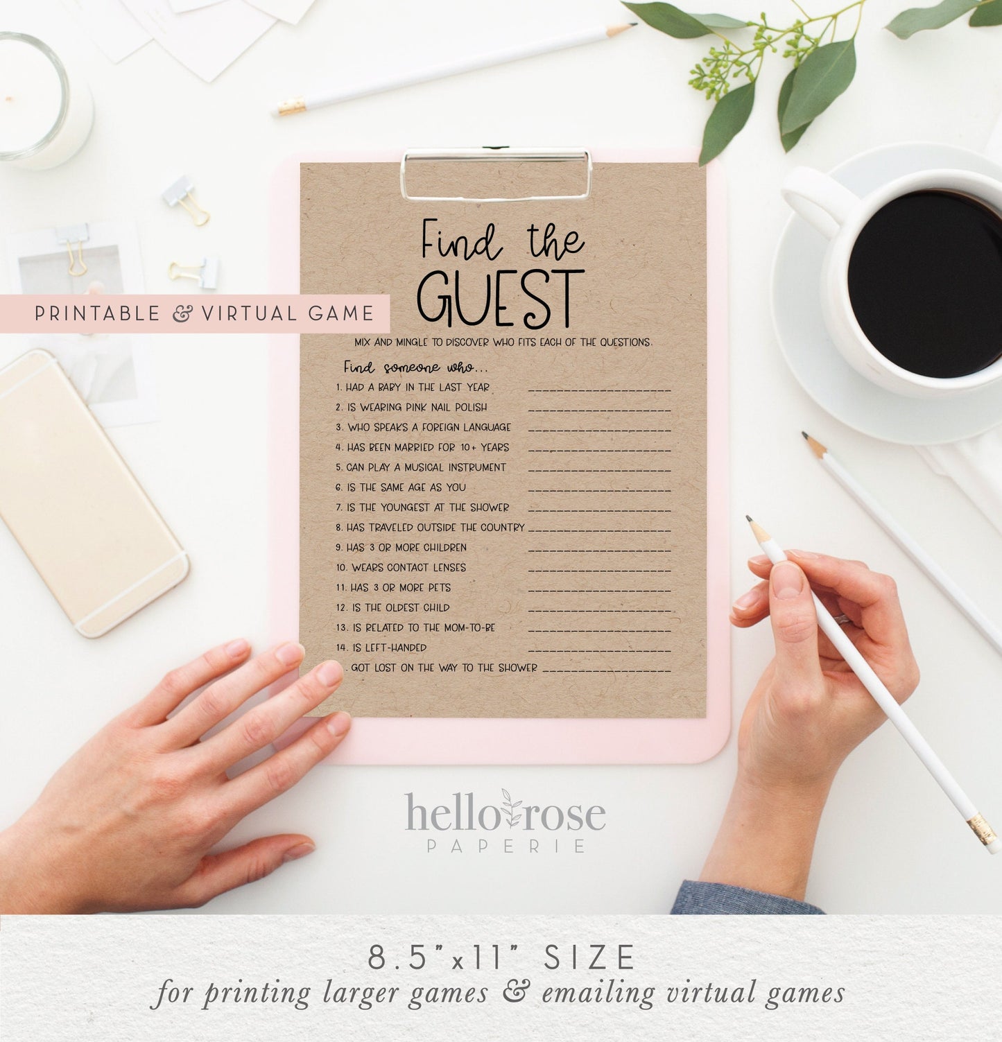 Baby Shower Games Bundle . 8 Printable and Virtual Game Pack . 2 Sizes . Kraft + Black & White . Rustic Boho Boy Girl . Instant Download K4
