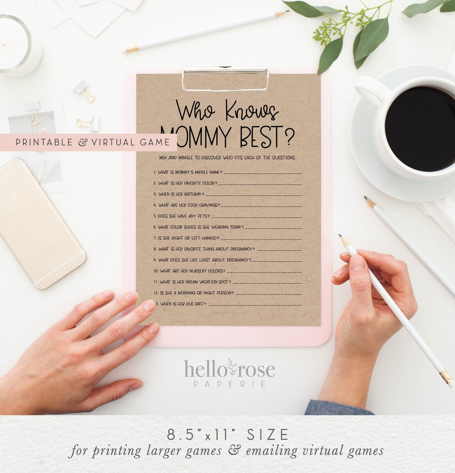 Baby Shower Games Bundle . 8 Printable and Virtual Game Pack . 2 Sizes . Kraft + Black & White . Rustic Boho Boy Girl . Instant Download K4