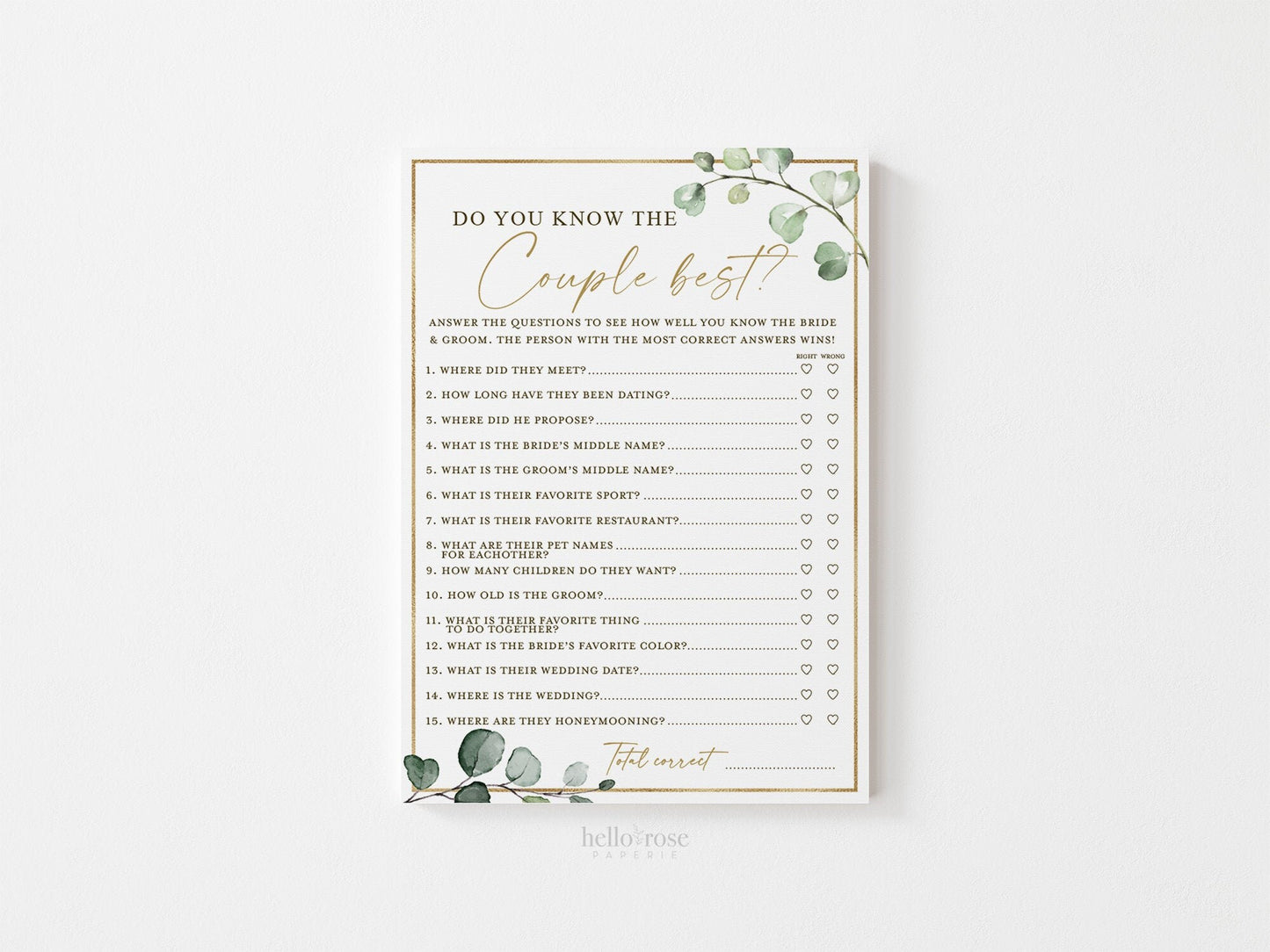 Do You Know Couple Best Bridal Shower Printable Game . Greenery and Gold . Fun Boho Game . Hens Bachelorette Party . Instant Download G2