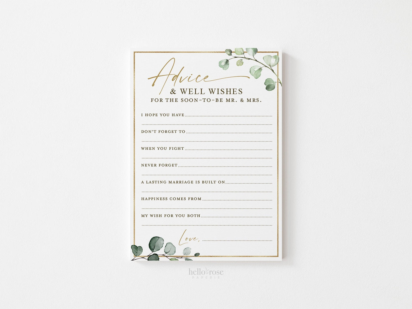 Advice and Well Wishes for the Soon to be Mr and Mrs Sign + Card . Wedding Bridal Shower Printable . Greenery and Gold . Instant Download G2