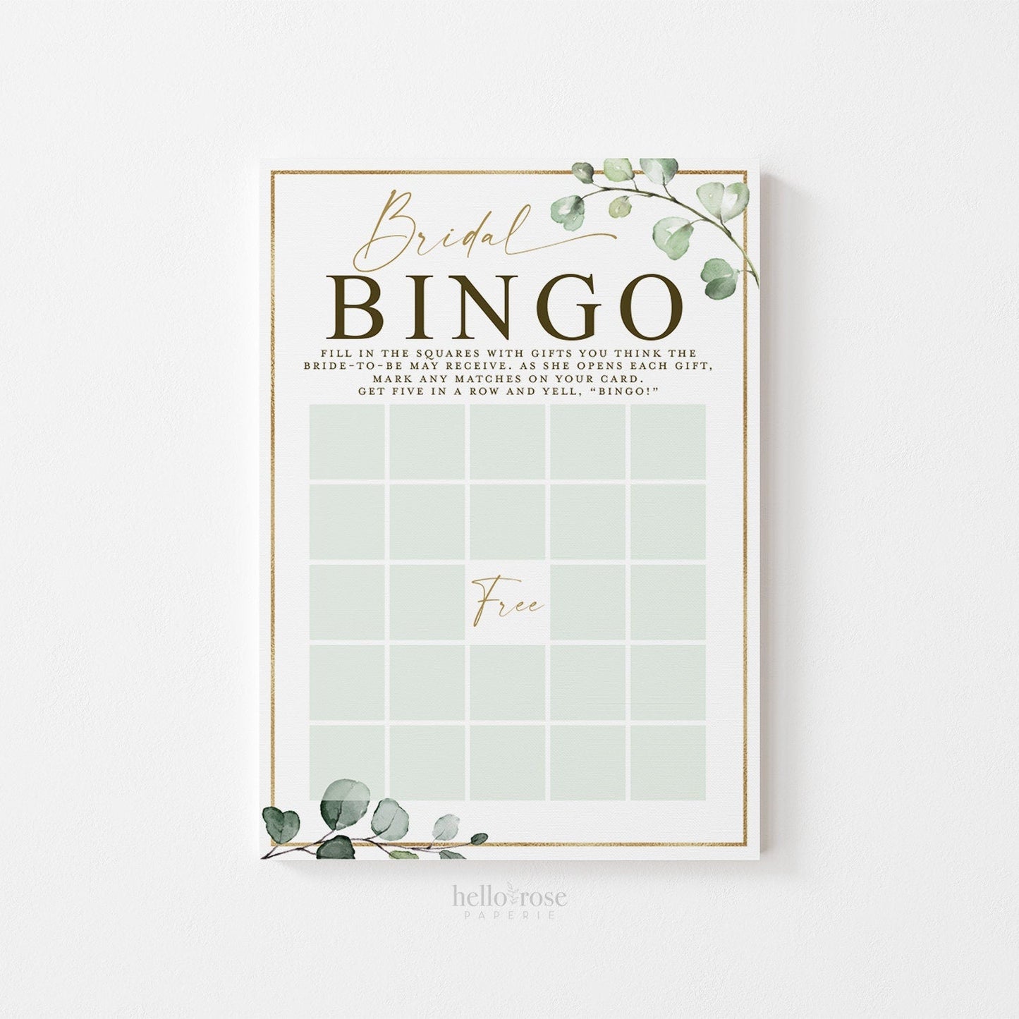 Bridal Shower Bingo Presents / Gifts Game . Greenery and Gold . Fun Boho Rustic Game . Hens Bachelorette Party . Instant Download G2