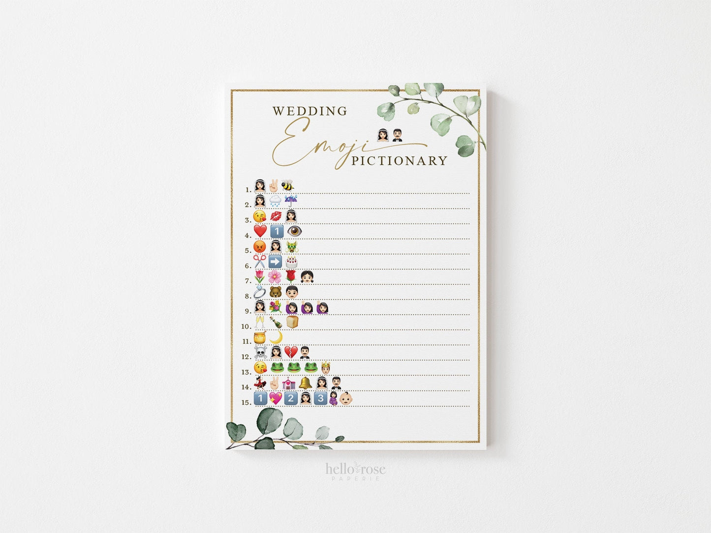 Wedding Emoji Pictionary Bridal Shower Game . Greenery and Gold . Printable Icebreaker . Hens Bachelorette Party . Instant Download G2