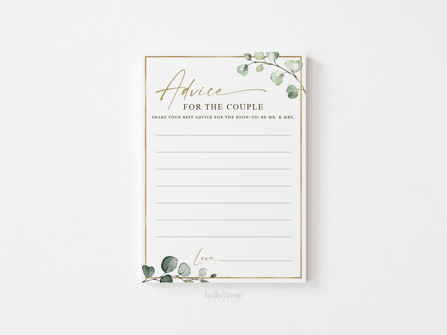 Advice for the Couple Card . Wedding Bridal Shower Printable . Greenery and Gold . Hens Bachelorette Party . Instant Download G2