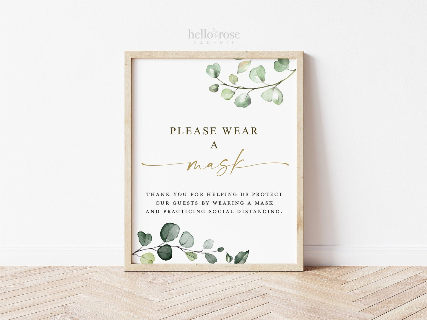 Please Wear a Mask Sign Printable . Greenery and Gold . Baby Shower Wedding Engagement Bridal Shower Bachelorette . 8x10 Instant Download G2