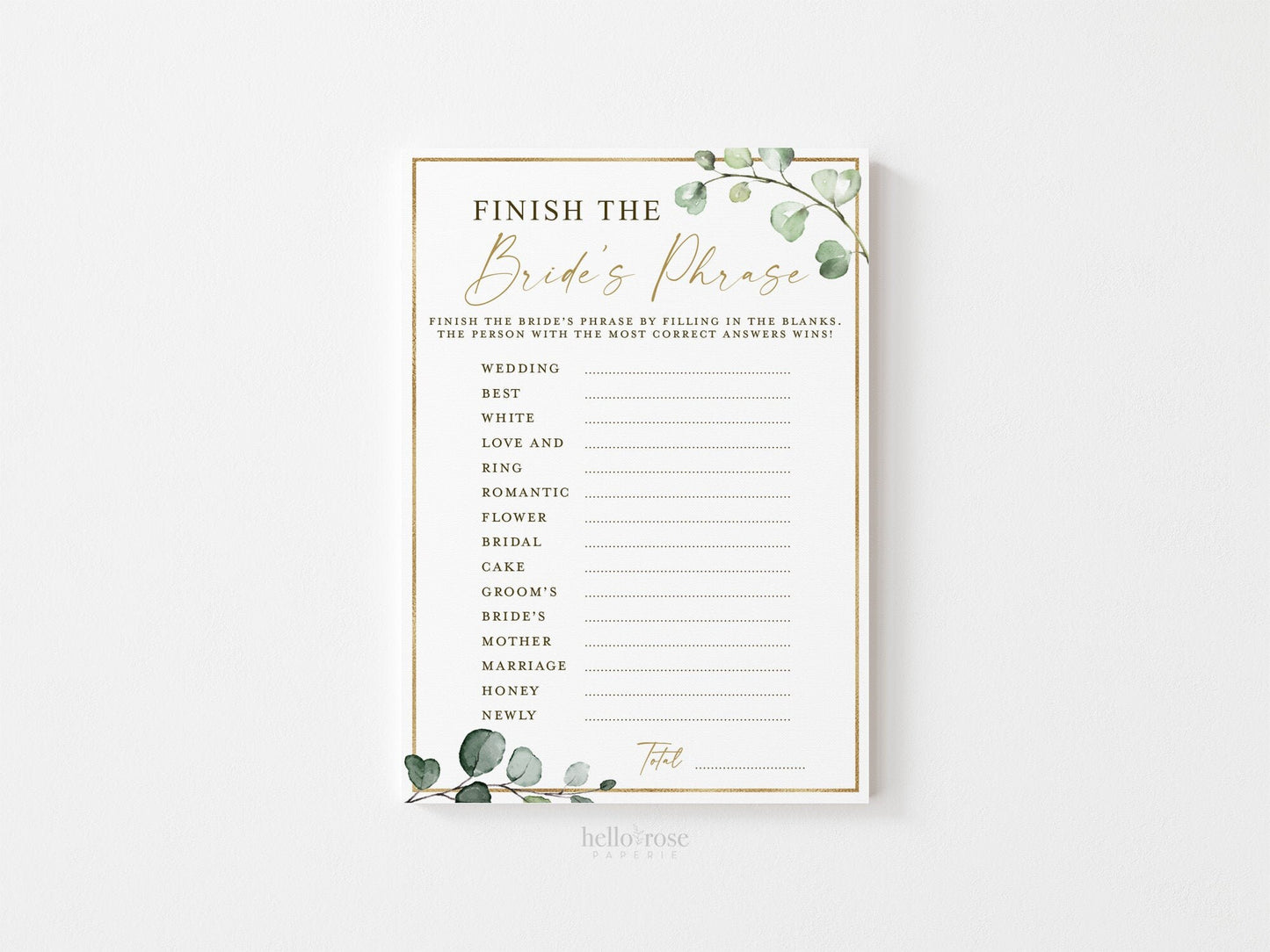 Finish the Bride's Phrase Bridal Shower Printable Game . Greenery and Gold . Fun Boho Game . Hens Bachelorette Party . Instant Download G2