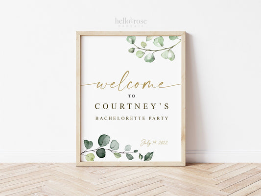 Personalized Welcome Sign . Bachelorette Party Hens Night Bachelorette Weekend . Greenery Eucalyptus . Printable Poster . PDF Download G2
