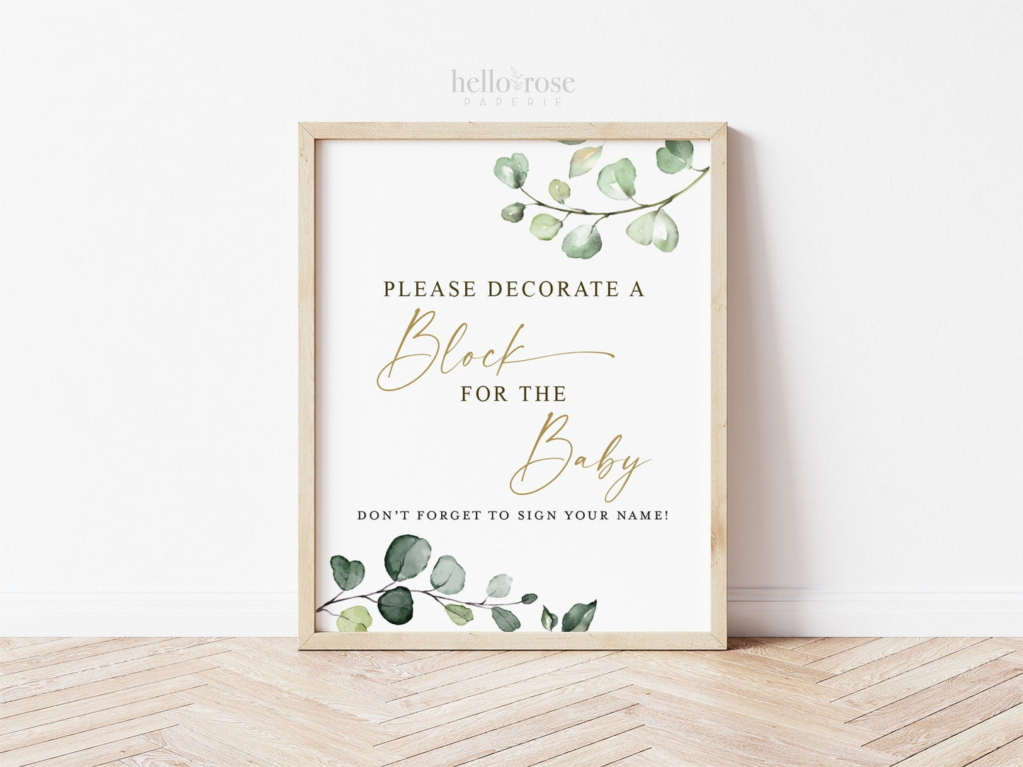 Decorate a Block Baby Shower Sign Printable . Greenery and Gold . Baby Shower Guest Book Alternative Blocks Sign . Instant Download 8x10 G2