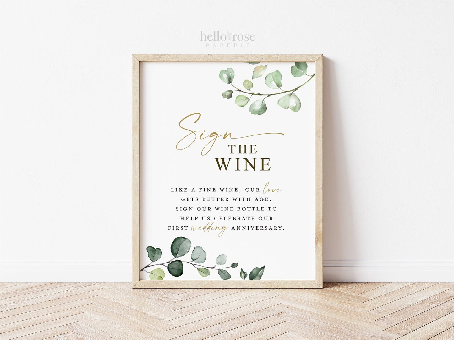 Sign the Wine Bottle Guest Book Sign Printable . Greenery & Gold . Wedding Engagement Bridal Shower Bachelorette Party . 8x10 Download G2