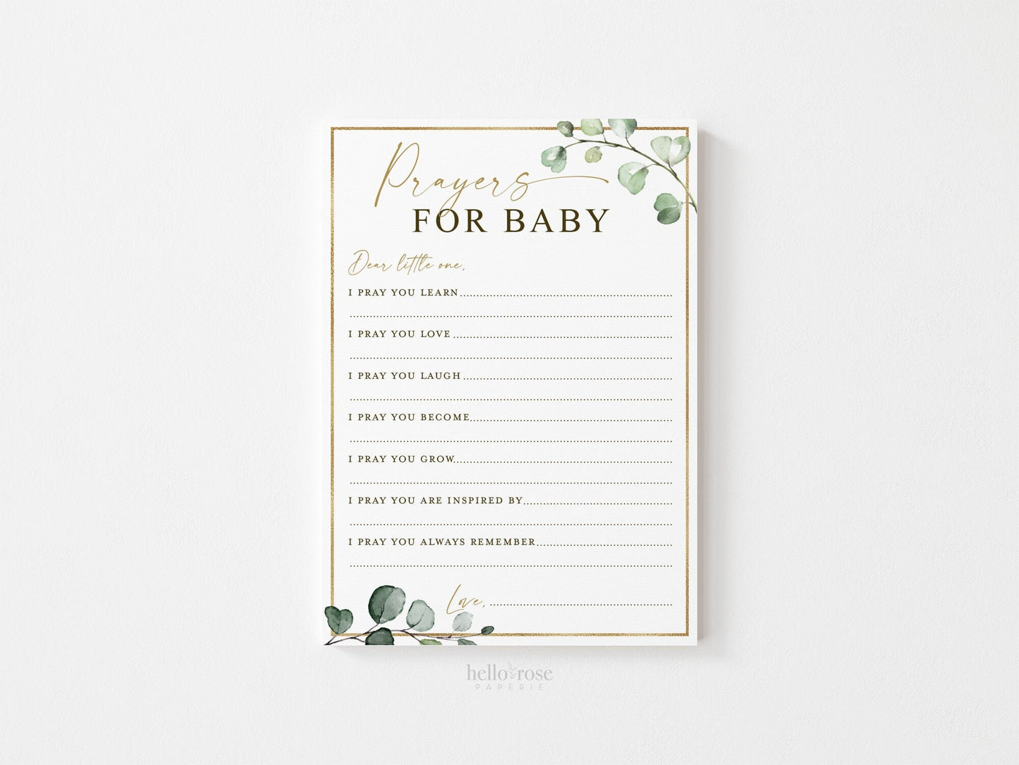 Prayers for Baby Card . Baby Shower Printable Prayer Cards . Greenery and Gold . Sip and See Gender Reveal Game . Instant Download G2